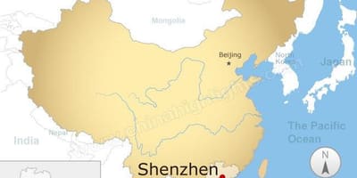 Shenzhen asukoht on Hiinas kaart